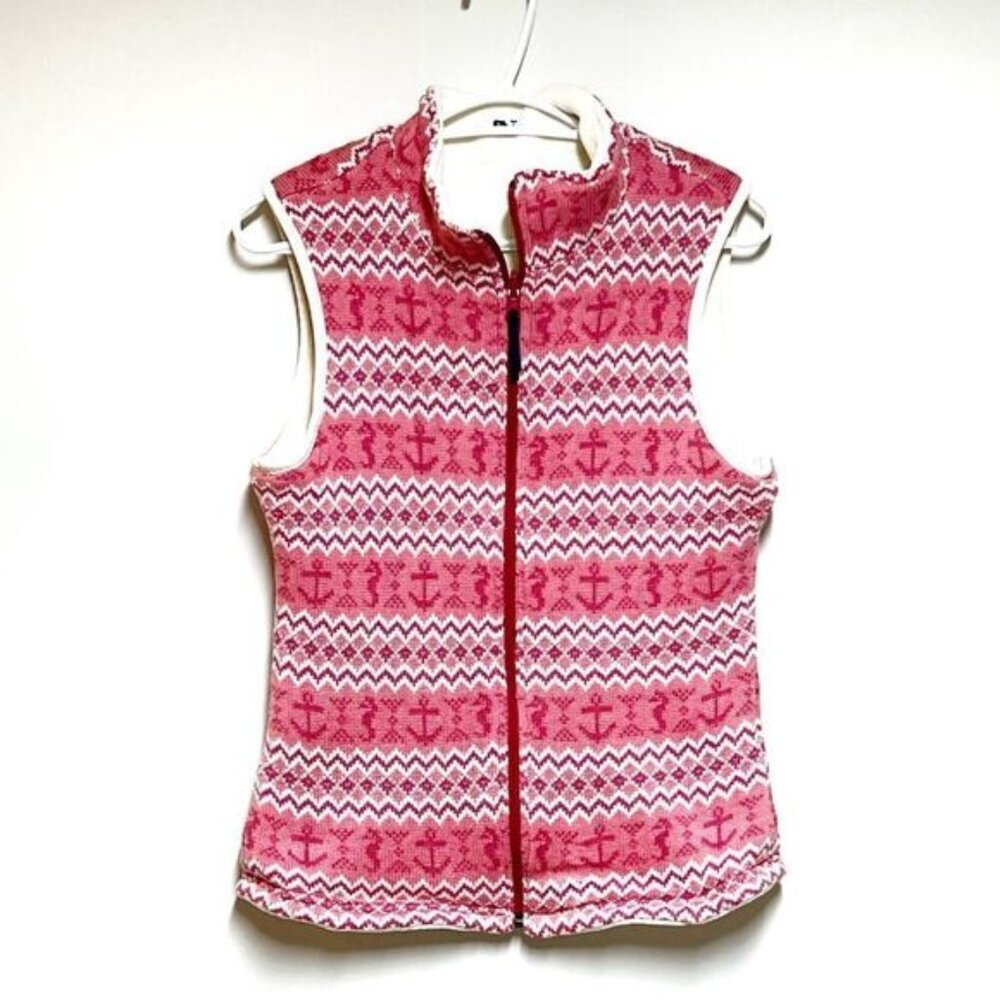 Vineyard Vines Reversible Pink Nautical fleece lined vest Women s Sz S